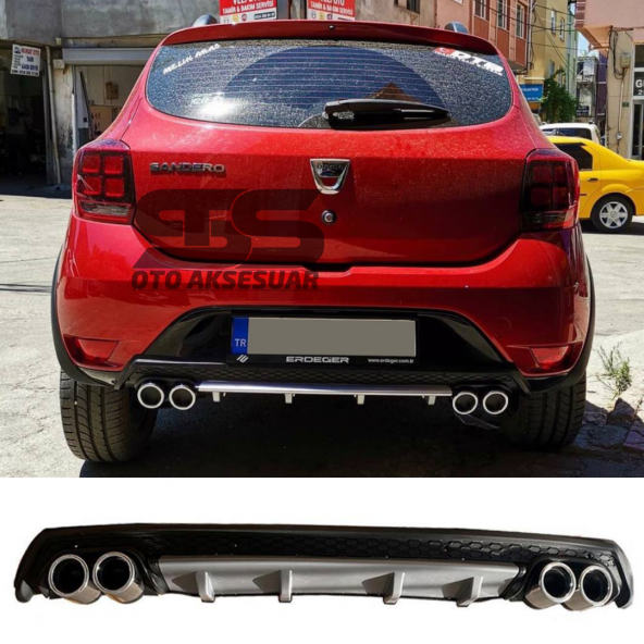 Dacia Sandero Difüzör Arka Tampon Eki 4 Egzoz Çıkışlı Gri Lüx Tip ürün görseli 1