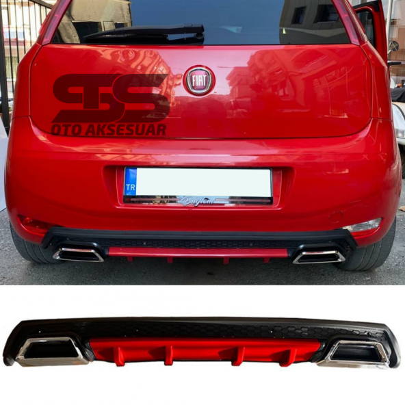 Fiat Punto Difüzör Arka Tampon Eki 2 Egzoz Çıkışlı Kırmızı Lüx Tip ürün görseli 1