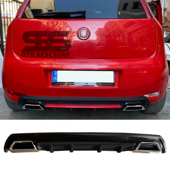 Fiat Punto Difüzör Arka Tampon Eki 2 Egzoz Çıkışlı Siyah Lüx Tip ürün görseli 1