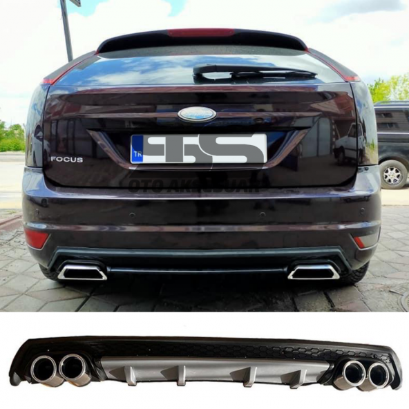 Ford Focus 2 HB Difüzör Arka Tampon Eki 4 Egzoz Çıkışlı Gri Lüx Tip ürün görseli 1