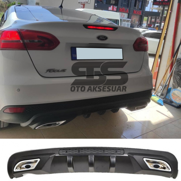 Ford Focus 3 Difüzör Arka Tampon Eki 2 Egzoz Çıkışlı Siyah ürün görseli 1