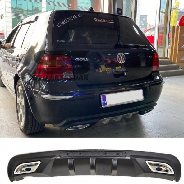 Volkswagen Golf 4 Difüzör Arka Tampon Eki 2 Egzoz Çıkışlı Siyah ürün görseli 1
