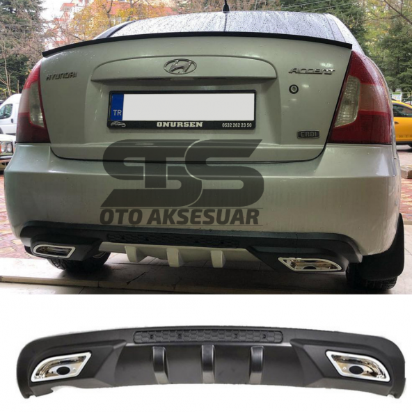 Hyundai Accent Era Difüzör Arka Tampon Eki 2 Egzoz Çıkışlı Siyah ürün görseli 1