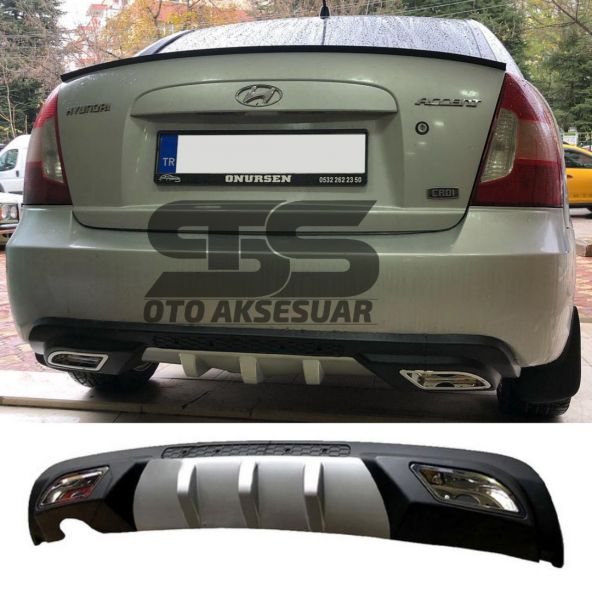 Hyundai Accent Era Difüzör Arka Tampon Eki 2 Egzoz Çıkışlı Gri ürün görseli 1