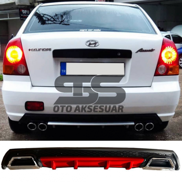Hyundai Accent Admire Difüzör Arka Tampon Eki 2 Egzoz Çıkışlı Kırmızı Lüx Tip ürün görseli 1