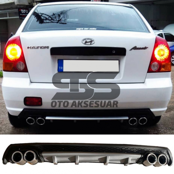 Hyundai Accent Admire Difüzör Arka Tampon Eki 4 Egzoz Çıkışlı Gri Lüx Tip ürün görseli 1