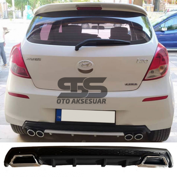 Hyundai i20 Difüzör Arka Tampon Eki 2 Egzoz Çıkışlı Siyah Lüx Tip ürün görseli 1