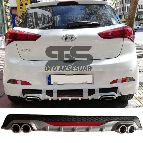 Hyundai i20 Difüzör Arka Tampon Eki 4 Egzoz Çıkışlı Gri Reflektörlü ürün görseli 1