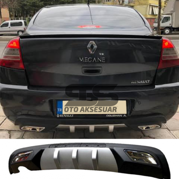 Renault Megane 2 Sedan Difüzör Arka Tampon Eki 2 Egzoz Çıkışlı Gri ürün görseli 1