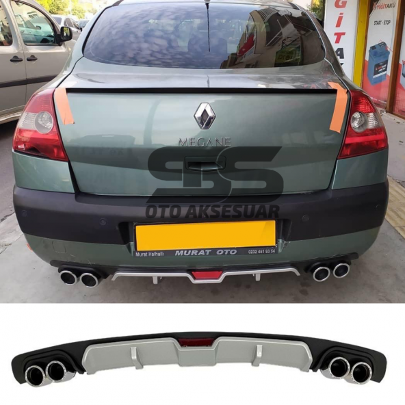 Renault Megane 2 Sedan Difüzör Arka Tampon Eki 4 Egzoz Çıkışlı Gri ürün görseli 1