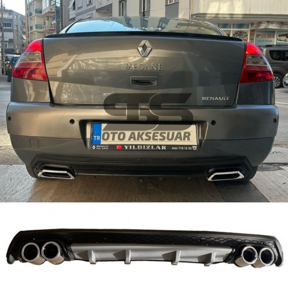 Renault Megane 2 Sedan Difüzör Arka Tampon Eki 4 Egzoz Çıkışlı Gri Lüx Tip ürün görseli 1