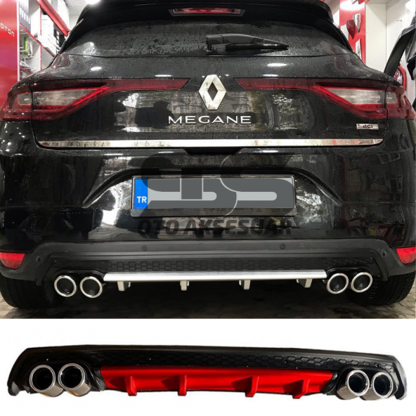 Renault Megane 4 Difüzör Arka Tampon Eki 4 Egzoz Çıkışlı Kırmızı Lüx Tip ürün görseli 1