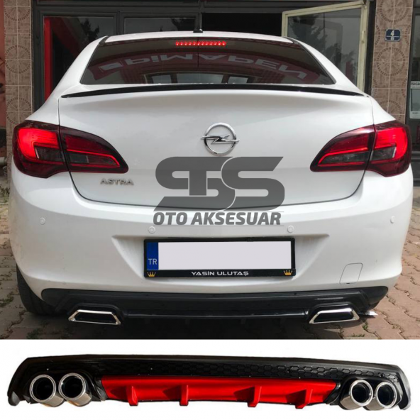 Opel Astra J Difüzör Arka Tampon Eki 4 Egzoz Çıkışlı Kırmızı Lüx Tip ürün görseli 1