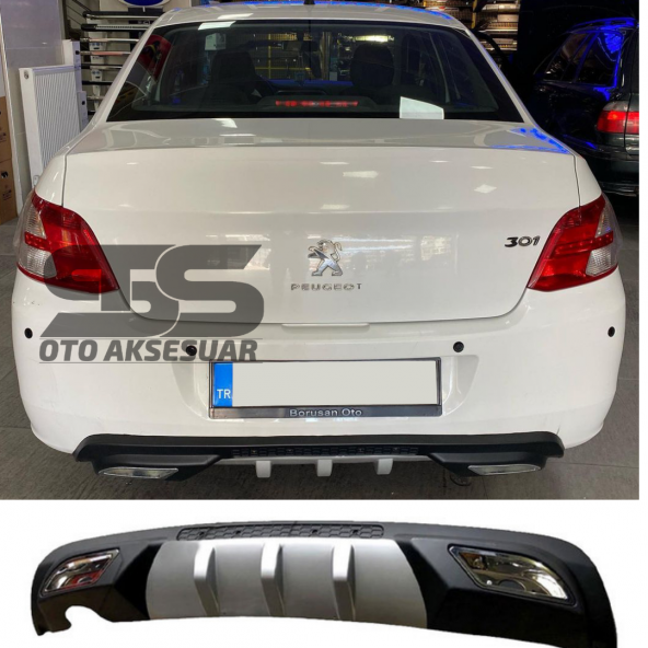 Peugeot 301 Difüzör Arka Tampon Eki 2 Egzoz Çıkışlı Gri ürün görseli 1