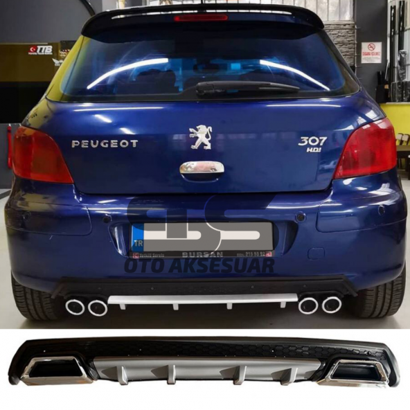 Peugeot 307 Difüzör Arka Tampon Eki 2 Egzoz Çıkışlı Gri Lüx Tip ürün görseli 1