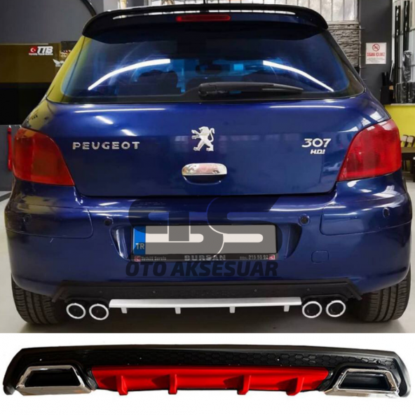 Peugeot 307 Difüzör Arka Tampon Eki 2 Egzoz Çıkışlı Kırmızı Lüx Tip ürün görseli 1