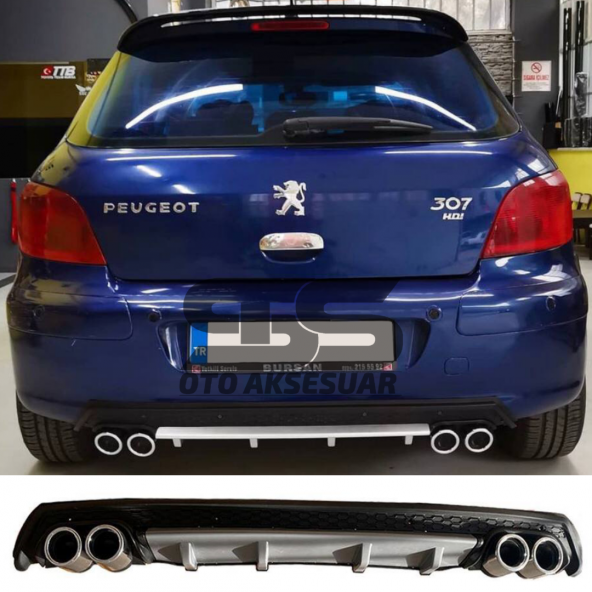 Peugeot 307 Difüzör Arka Tampon Eki 4 Egzoz Çıkışlı Gri Lüx Tip ürün görseli 1