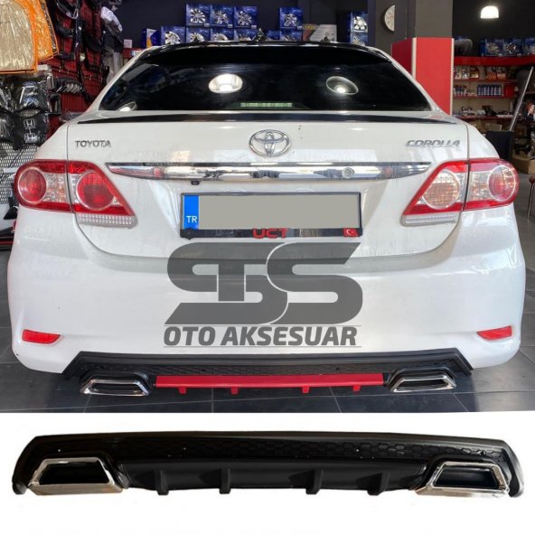 Toyota Corolla 2007-2012 Difüzör Arka Tampon Eki 2 Egzoz Çıkışlı Siyah Lüx Tip ürün görseli 1