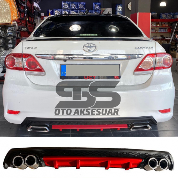 Toyota Corolla 2007-2012 Difüzör Arka Tampon Eki 4 Egzoz Çıkışlı Kırmızı Lüx Tip ürün görseli 1