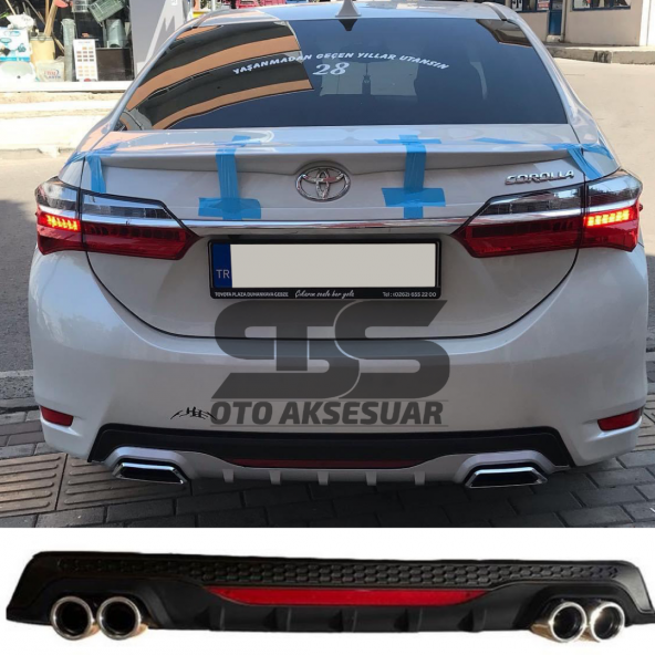 Toyota Corolla 2013-2018 Difüzör Arka Tampon Eki 4 Egzoz Çıkışlı Siyah Reflektörlü ürün görseli 1