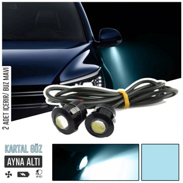 Kartal Göz Led Ayna Altı Led Eagle Eye Civatalı Buz Mavi Renk 18mm ürün görseli 1