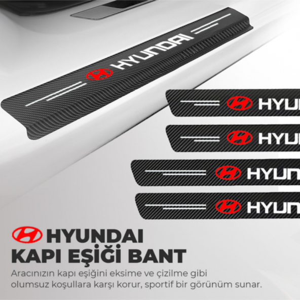 Hyundai Logolu Karbon Kapı Eşiği Koruyucu Bant Folyo 4lü Set ürün görseli 1