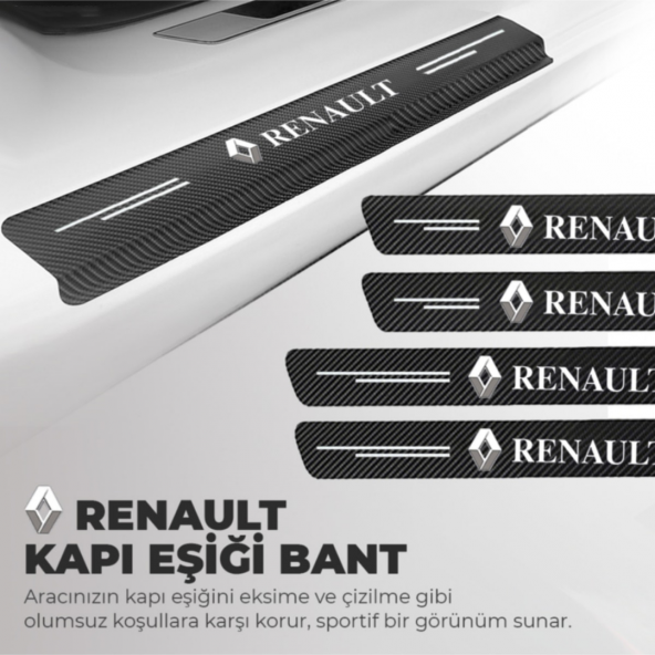 Renault Logolu Karbon Kapı Eşiği Koruyucu Bant Folyo 4lü Set ürün görseli 1