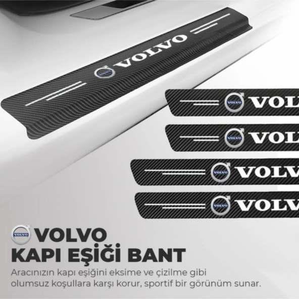 Volvo Logolu Karbon Kapı Eşiği Koruyucu Bant Folyo 4lü Set ürün görseli 1