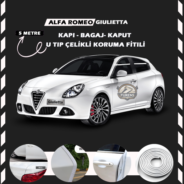 Alfa Romeo Giulietta Oto Araç Kapı Koruma Fitili 5metre Parlak Beyaz Renk ürün görseli 1