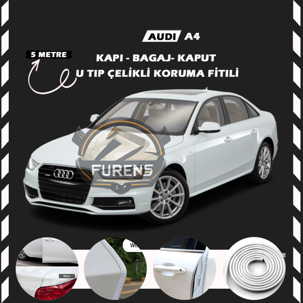 Audi A4 Oto Araç Kapı Koruma Fitili 5metre Parlak Beyaz Renk ürün görseli 1