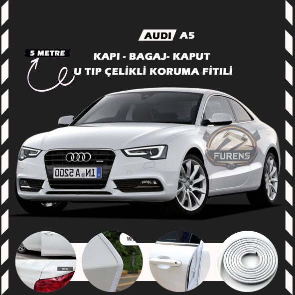 Audi A5 Oto Araç Kapı Koruma Fitili 5metre Parlak Beyaz Renk ürün görseli 1