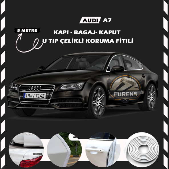 Audi A7 Oto Araç Kapı Koruma Fitili 5metre Parlak Beyaz Renk ürün görseli 1