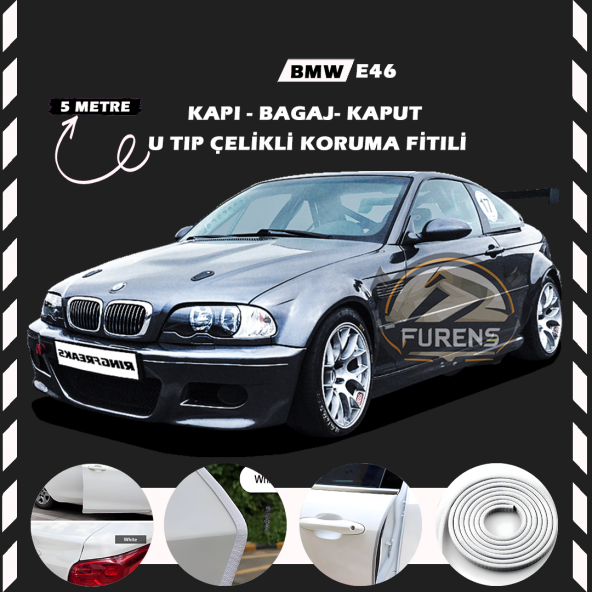 Bmw E46 Oto Araç Kapı Koruma Fitili 5metre Parlak Beyaz Renk ürün görseli 1