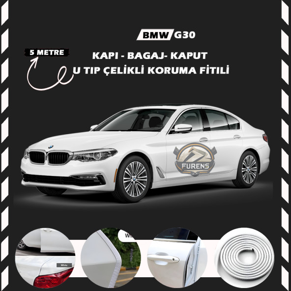 Bmw G30 Oto Araç Kapı Koruma Fitili 5metre Parlak Beyaz Renk ürün görseli 1