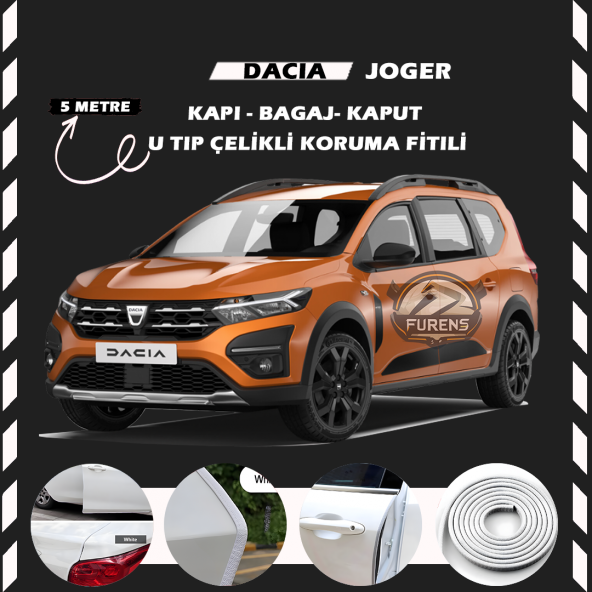 Dacia Joger Oto Araç Kapı Koruma Fitili 5metre Parlak Beyaz Renk ürün görseli 1