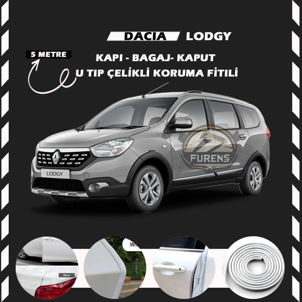 Dacia Lodgy Oto Araç Kapı Koruma Fitili 5metre Parlak Beyaz Renk ürün görseli 1