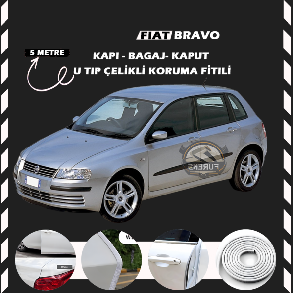 Fiat Bravo Oto Araç Kapı Koruma Fitili 5metre Parlak Beyaz Renk ürün görseli 1