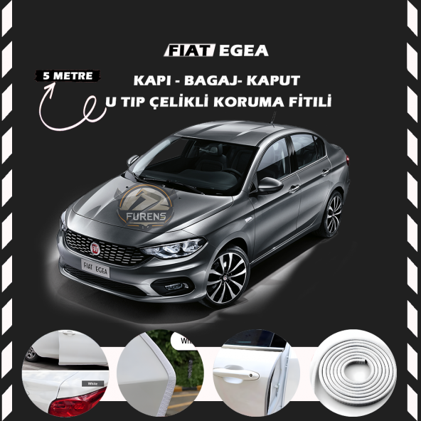 Fiat Egea Oto Araç Kapı Koruma Fitili 5metre Parlak Beyaz Renk ürün görseli 1