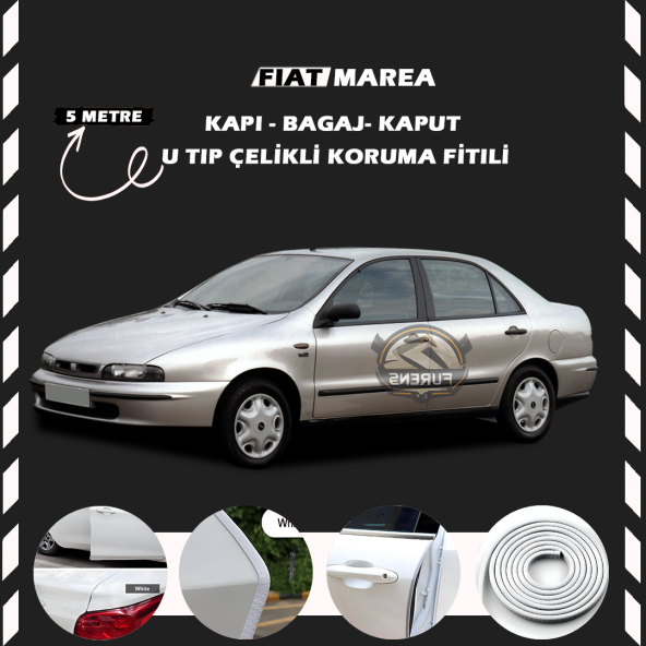 Fiat Marea Oto Araç Kapı Koruma Fitili 5metre Parlak Beyaz Renk ürün görseli 1