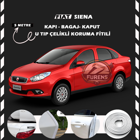 Fiat Siena Oto Araç Kapı Koruma Fitili 5metre Parlak Beyaz Renk ürün görseli 1