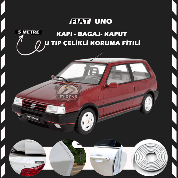 Fiat Uno Oto Araç Kapı Koruma Fitili 5metre Parlak Beyaz Renk ürün görseli 1