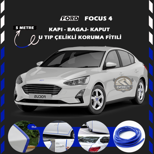Ford Focus 4 Oto Araç Kapı Koruma Fitili 5metre Parlak Beyaz Renk ürün görseli 1