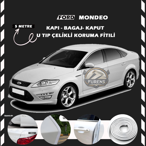 Ford Mondeo Oto Araç Kapı Koruma Fitili 5metre Parlak Beyaz Renk ürün görseli 1