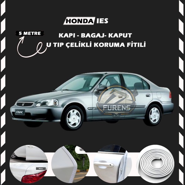 Honda İes Parlak Oto Araç Kapı Koruma Fitili 5metre Parlak Beyaz Renk ürün görseli 1