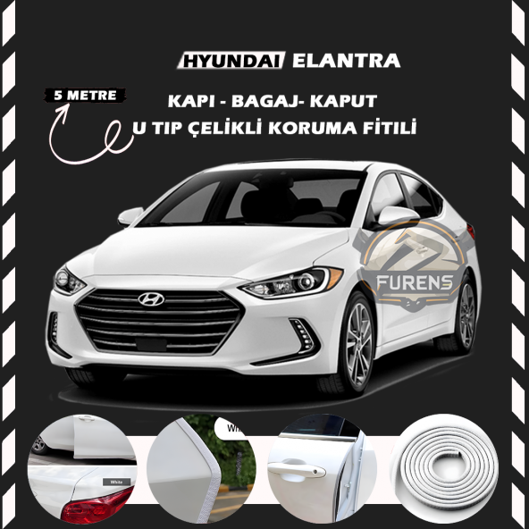 Hyundai Elantra Oto Araç Kapı Koruma Fitili 5metre Parlak Beyaz Renk ürün görseli 1
