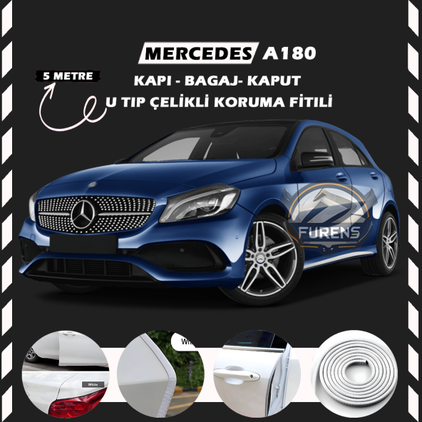 Mercedes A180 Oto Araç Kapı Koruma Fitili 5metre Parlak Beyaz Renk ürün görseli 1