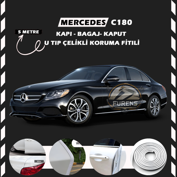 Mercedes C180 Oto Araç Kapı Koruma Fitili 5metre Parlak Beyaz Renk ürün görseli 1