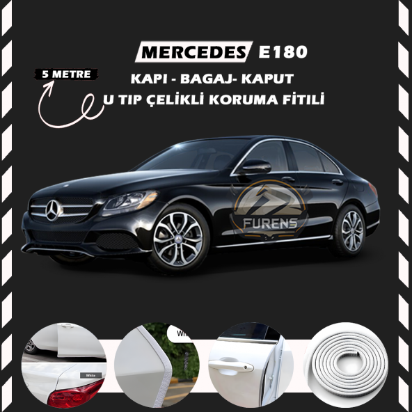 Mercedes E180 Oto Araç Kapı Koruma Fitili 5metre Parlak Beyaz Renk ürün görseli 1