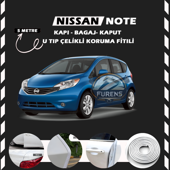 Nissan Note Oto Araç Kapı Koruma Fitili 5metre Parlak Beyaz Renk ürün görseli 1