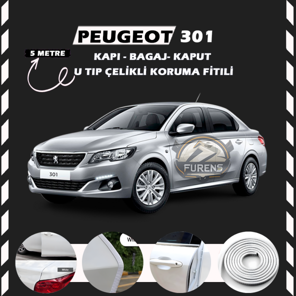 Peugeot 301 Oto Araç Kapı Koruma Fitili 5metre Parlak Beyaz Renk ürün görseli 1